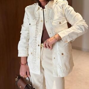 NWOT Women's Cream Jacket with Eyelet Detailing